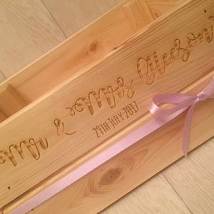 Personalised engraved wedding crate made from solid pine wood gift keepsake image 2