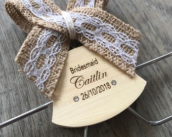 Personalised engraved strapless dress coat hangers for wedding party bride maid of honour bridesmaid name and role clip hanger