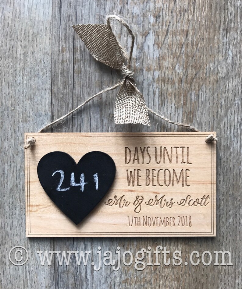 Engraved wooden wedding countdown chalk board plaque personalised wedding planner image 2