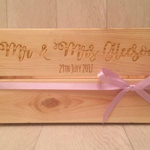 Personalised engraved wedding crate made from solid pine wood gift keepsake image 3