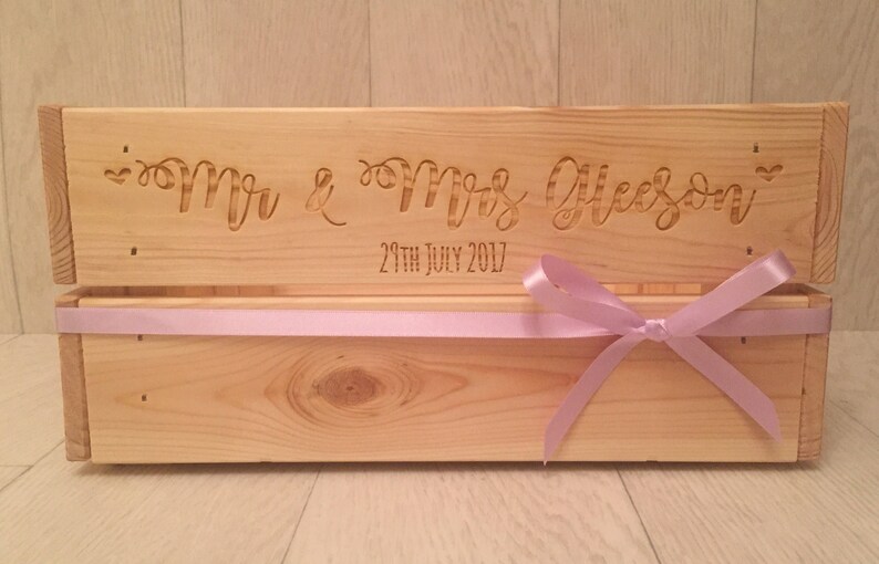 Personalised engraved wedding crate made from solid pine wood gift keepsake image 3