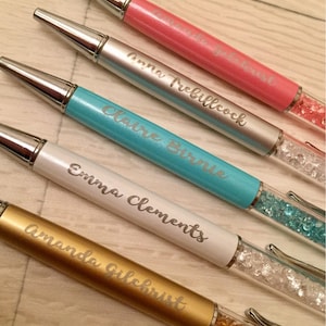 Engraved personalised crystal filled ball point pen in various colours perfect gift for mum friend teacher image 1