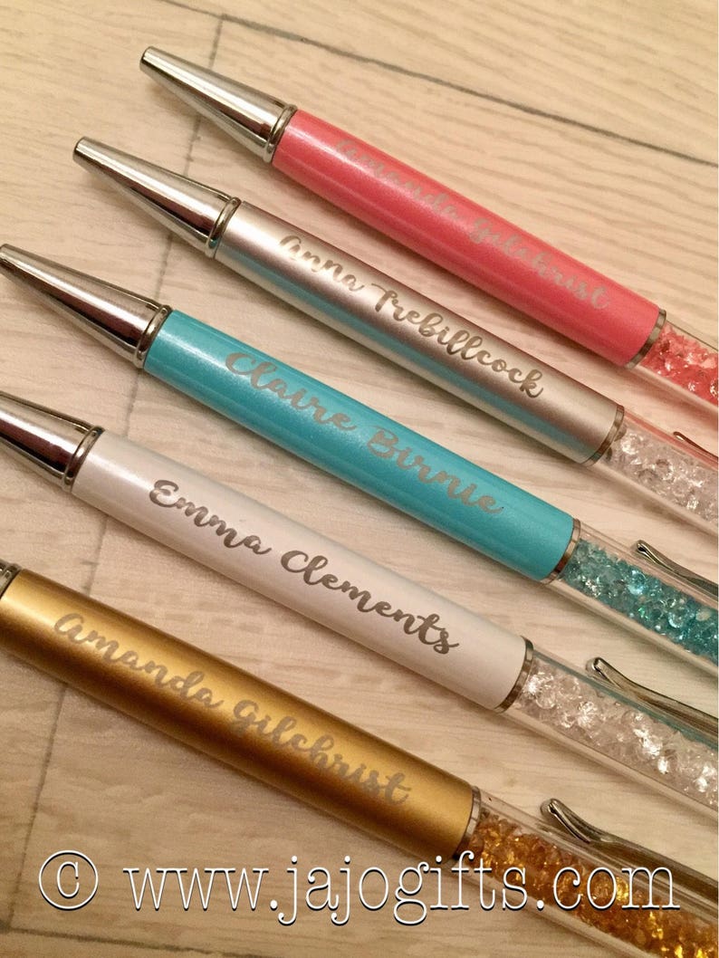 Engraved personalised crystal filled ball point pen in various colours perfect gift for mum friend teacher image 1