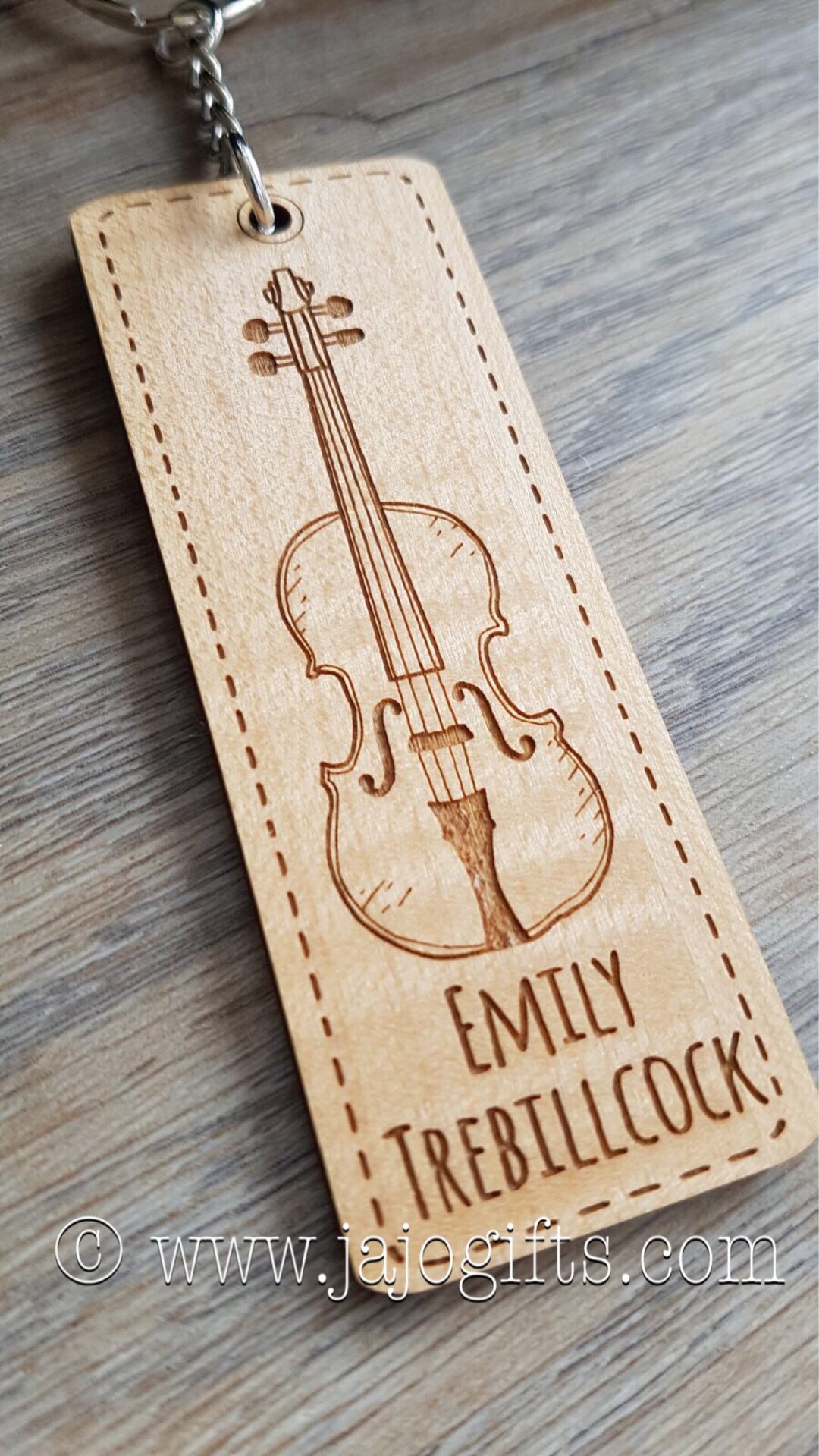 Personalised Engraved Violin Instrument Bag Tag Wooden Veneer Keyring