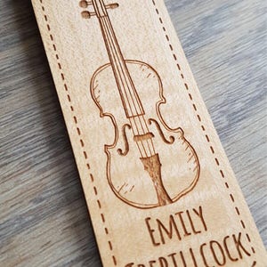 Personalised engraved violin instrument bag tag wooden veneer keyring