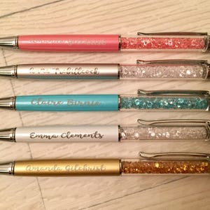 Engraved personalised crystal filled ball point pen in various colours perfect gift for mum friend teacher image 3