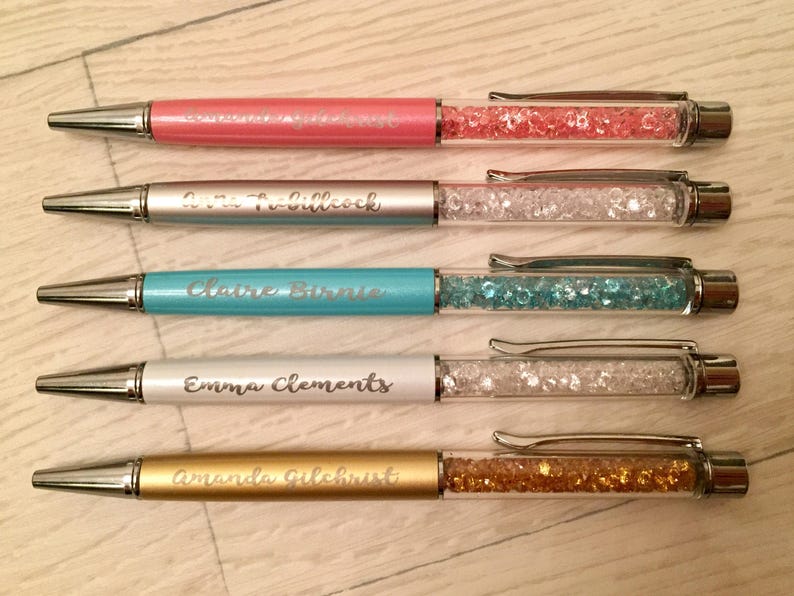 Engraved personalised crystal filled ball point pen in various colours perfect gift for mum friend teacher image 3