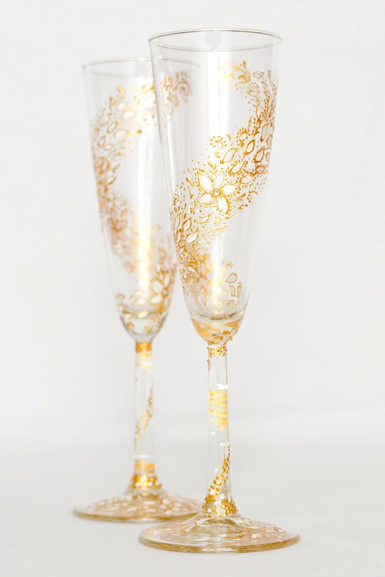 Wine glasses decorated with gold pattern Etsy