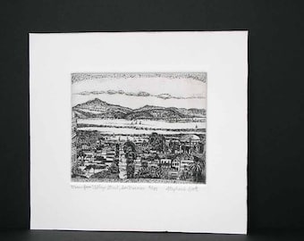 View from Vallejo Street, San Francisco-Original Etching & Engraving,Hand-printed,Limited Edition,Palace of Fine Arts,Pacific Heights,SF Bay