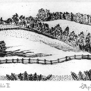 View from the Studio II, Etching & Engraving,  Hand-printed original print,