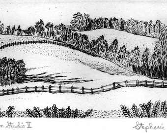 View from the Studio II, Etching & Engraving,  Hand-printed original print,