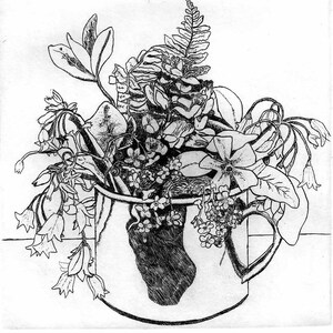 Flowers in a Cup   - Original Etching & Engraving, Hand-printed, Limited Edition
