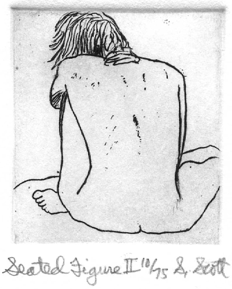 Seated Figure Original Intaglio Etching & Engraving, Hand-printed original print image 1