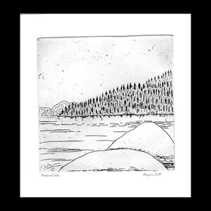 Rocks and Lake Etching & Engraving, Hand-printed original print, image 2