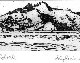Angel Island - Original Etching & Engraving, Hand-printed, Limited Edition, Marin County, Sail Boats