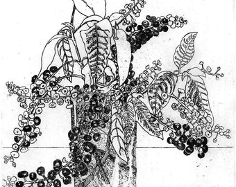 Poke Salad - Original Intaglio Etching & Engraving, Hand-printed