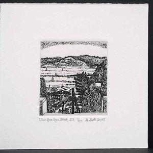 View from Lyon Street, San Francisco, Etching and Engraving, Intaglio, Original Print, San Francisco Art, Lyon Street Steps, Limited Edition