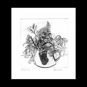 Flowers in a Cup Original Etching & Engraving, Hand-printed, Limited Edition image 3