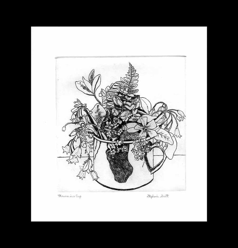 Flowers in a Cup Original Etching & Engraving, Hand-printed, Limited Edition image 3