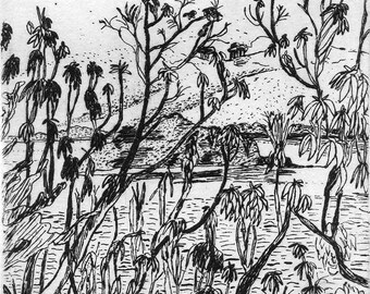 View from a Hill  - Original Etching & Engraving, Hand-printed, Limited Edition
