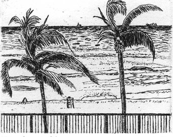View from the Patio - Original Etching & Engraving, Hand-printed, Limited Edition