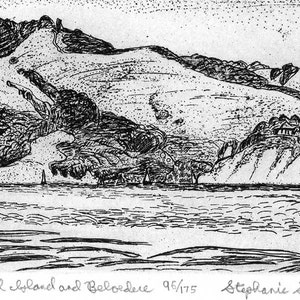 View of Angel Island and Belvedere  - Original Etching & Engraving, Hand-printed, Limited Edition