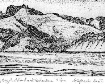 View of Angel Island and Belvedere  - Original Etching & Engraving, Hand-printed, Limited Edition