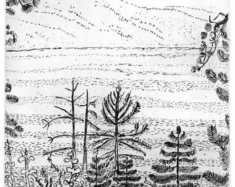 View of Lake Tahoe - Etching & Engraving, " Hand-printed original print