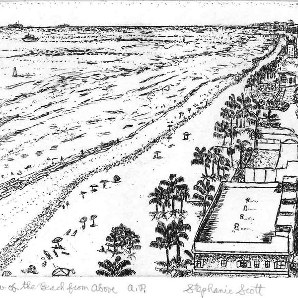 View of the Beach from Above   - Original Etching & Engraving, Hand-printed, Limited Edition