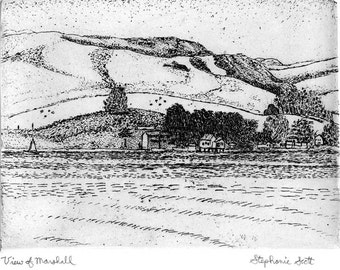 View of Marshall -  Etching & Engraving, Hand-printed original print