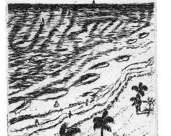 View of the Sea  - Original Intaglio Etching & Engraving, Hand-printed original print, Limited Edition, The Sea, Ocean, Beach View, Seaside