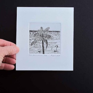 Palm, Beach, Ocean  - Original Etching & Engraving, Hand-printed, Limited Edition