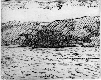Hog Island  - Original Intaglio Etching & Engraving, Hand-printed original print Limited Edition, Tomales Bay, West Marin, Island Art, Bay