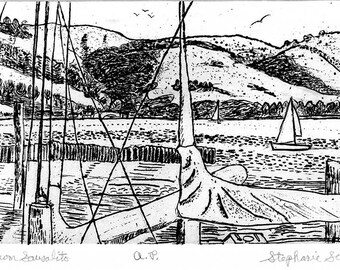View from Sausalito  - Original Etching & Engraving, Hand-printed, Limited Edition