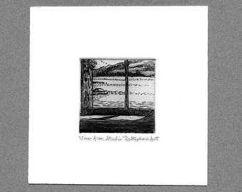 View from the Studio -  Original Etching and Engraving,  Hand-printed, Limited Edition, Black & White
