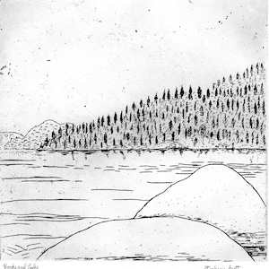 Rocks and Lake - Etching & Engraving, Hand-printed original print,