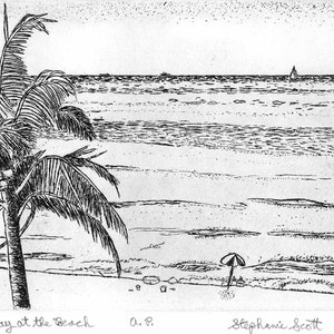 Day at the Beach  - Original Etching & Engraving, Hand-printed, Limited Edition
