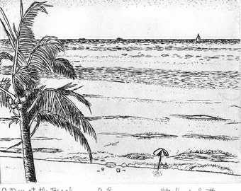 Day at the Beach  - Original Etching & Engraving, Hand-printed, Limited Edition