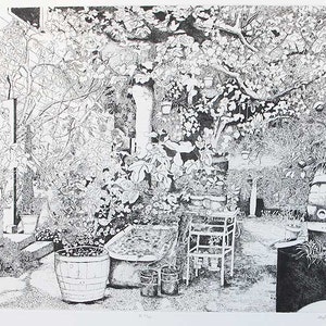 San Francisco Spaghetti Factory Garden - Original Etching & Engraving,  Hand-printed, Limited Edition