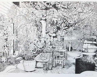 San Francisco Spaghetti Factory Garden - Original Etching & Engraving,  Hand-printed, Limited Edition