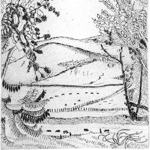 View from Valley Ford - Original Etching & Engraving,  Hand-printed, Limited Edition