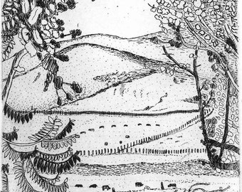 View from Valley Ford - Original Etching & Engraving,  Hand-printed, Limited Edition