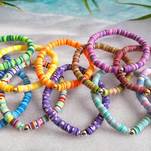 Stretch Heishi Beaded Bracelet: Colorful Elastic Bracelet