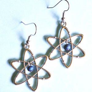 Atom Symbol Earrings Silver Tone, Pierced Or Clip On, Unique Dangly Earrings, Scientific Jewelry, Geek Gift