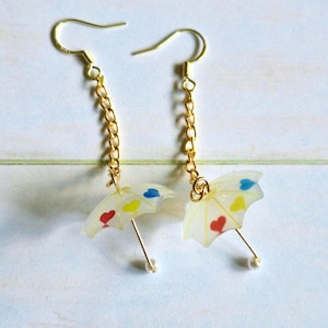 Umbrella  with Hearts Earrings  Pierced or Clip  Dangle Earrings (d/J)