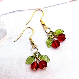 Red Cherry Earrings: Pierced or Clip-on