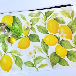 Lemon Cosmetic Bag: Beaded Charm Zipper Pouch, Travel Makeup Organizer