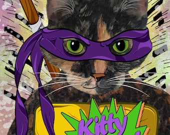 Kitty Power - Teenage Mutant Ninja Cat - 8x10 Purrsonalities print (pet portrait gift art)