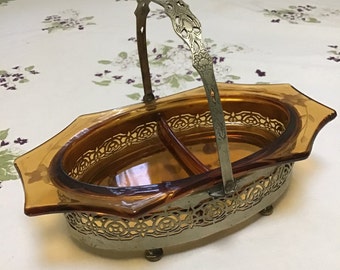 Beautiful antique amber relish dish