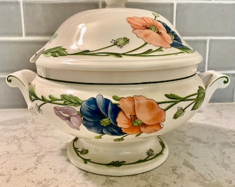 Vintage Villeroy and Boch Basket Porcelain Tourine, 10” Tall, Made